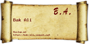 Bak Ali névjegykártya